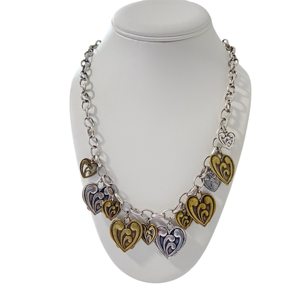 Antiqued Heart Pendant Necklace Toggle Closure JS Maker approx 18 to 20 inches